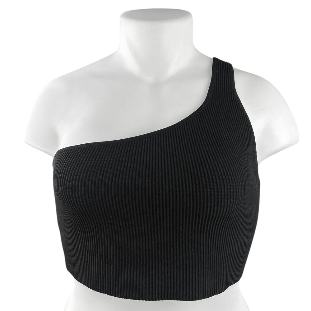 Aritzia Babaton Women's Black One Shoulder Sleeveless Ribbed Knit Crop Top Sz XL